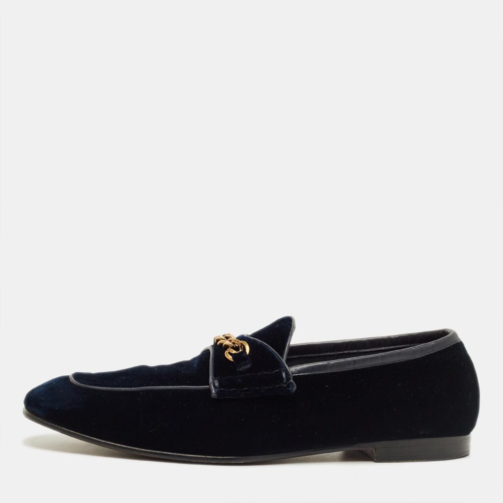 Tom Ford Navy Blue Velvet York Chain Loafers Size 42 Tom Ford Navy Blue Velvet York Chain Loafers Size 42