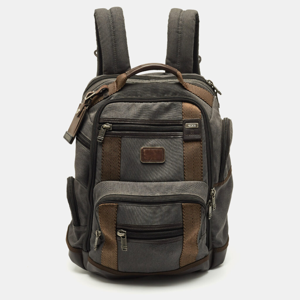 TUMI Grey/Brown Canvas Alpha Bravo Kingsville Deluxe Backpack TUMI Grey/Brown Canvas Alpha Bravo Kingsville Deluxe Backpack