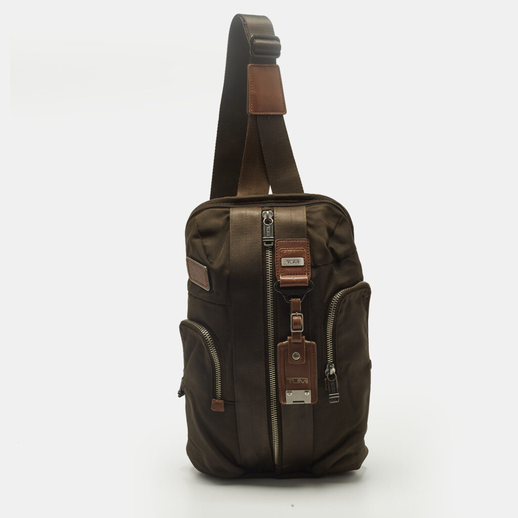 TUMI Alpha Bravo Monterey Brown Leather and Nylon Sling Backpack TUMI Alpha Bravo Monterey Brown Leather and Nylon Sling Backpack