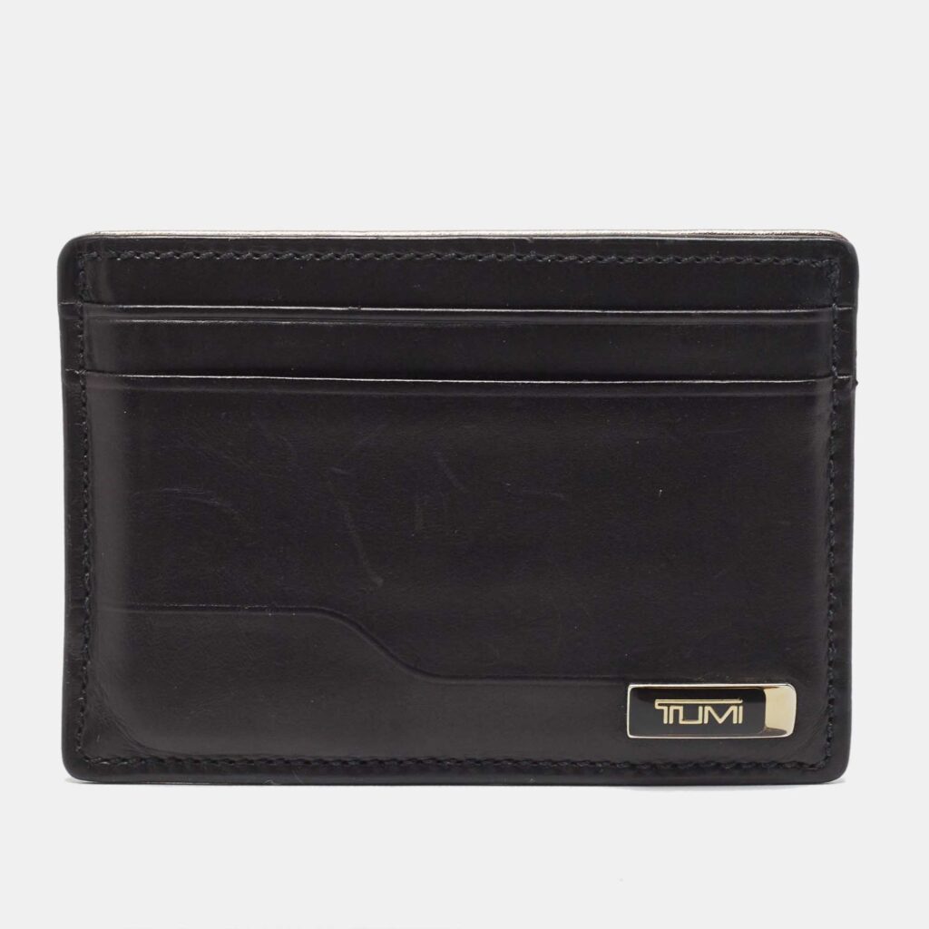 Tumi Black Leather Logo Card Holder Tumi Black Leather Logo Card Holder