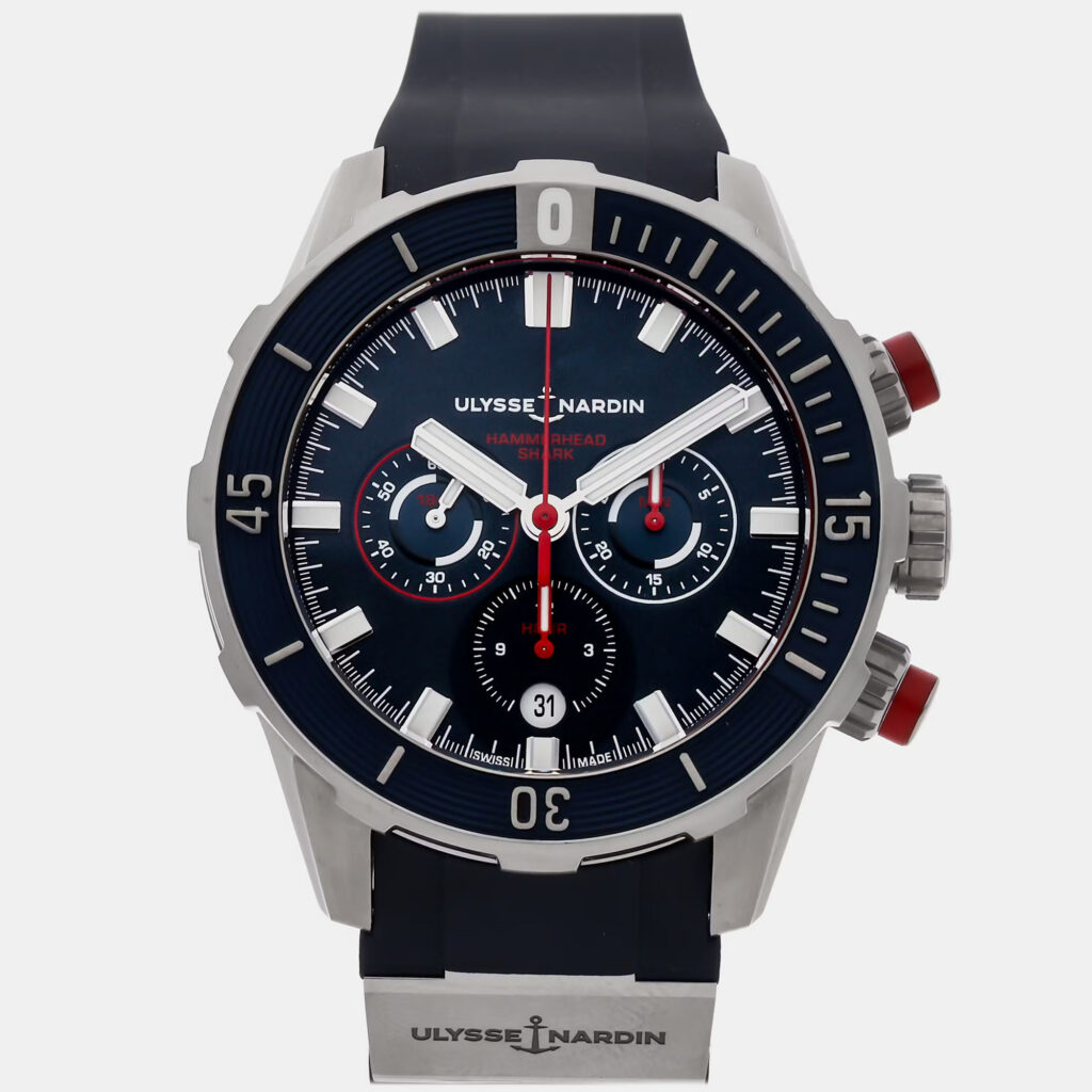 Pre-Owned Ulysse Nardin Diver Chronograph 1503-170/93-HAMMER Blue Automatic Titanium Men's Wristwatch 44 mm Pre-Owned Ulysse Nardin Diver Chronograph 1503-170/93-HAMMER Blue Automatic Titanium Men's Wristwatch 44 mm