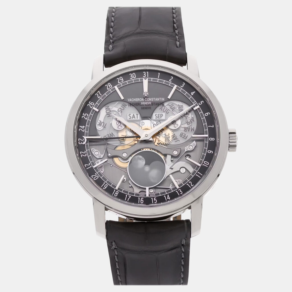 Pre-Owned Vacheron Constantin Traditionnelle Complete Calendar Openface 4020T/000G-B655 Grey Automatic 18k White Gold Men's Wristwatch 41 mm Pre-Owned Vacheron Constantin Traditionnelle Complete Calendar Openface 4020T/000G-B655 Grey Automatic 18k White Gold Men's Wristwatch 41 mm