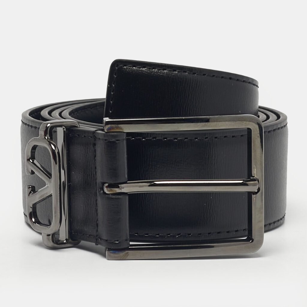 Valentino Black Leather Mini VLogo Buckle Belt 85 CM Valentino Black Leather Mini VLogo Buckle Belt 85 CM