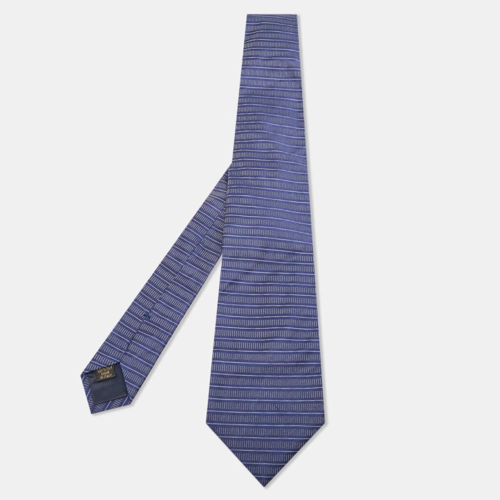 Valentino Navy Blue Stripe Patterned Silk Tie Valentino Navy Blue Stripe Patterned Silk Tie