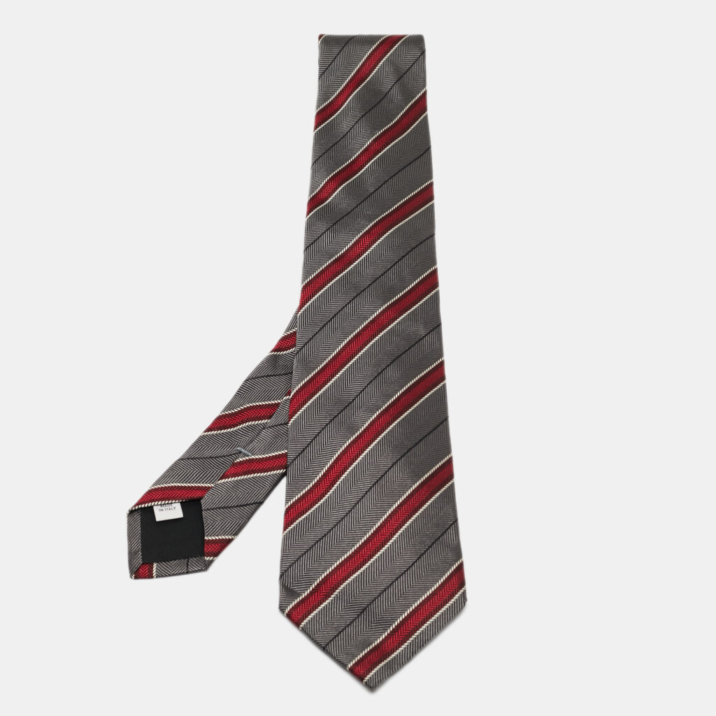 Valentino Grey Contrast Diagonal Striped Silk Tie Valentino Grey Contrast Diagonal Striped Silk Tie