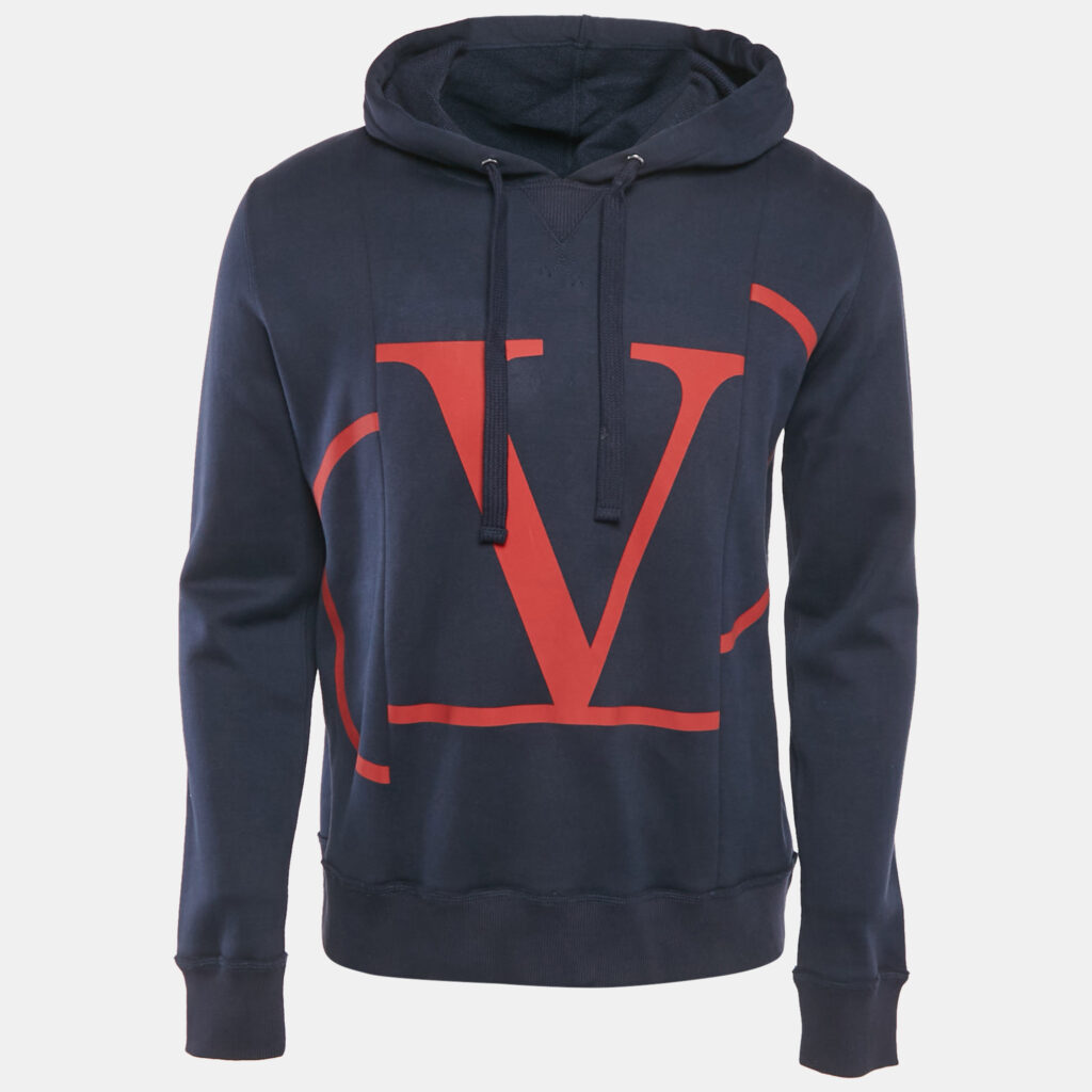 Valentino Blue Logo Print Cotton Hooded Sweatshirt XS Valentino Blue Logo Print Cotton Hooded Sweatshirt XS