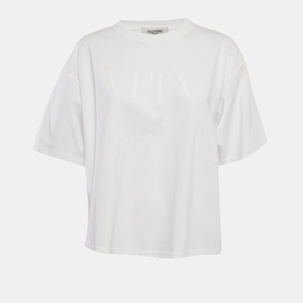Valentino White Logo Print Cotton Boxy Crew Neck T-Shirt M Valentino White Logo Print Cotton Boxy Crew Neck T-Shirt M