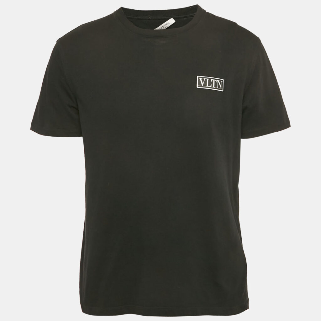 Valentino Black Logo Applique Detail Cotton Crew Neck T-Shirt L Valentino Black Logo Applique Detail Cotton Crew Neck T-Shirt L