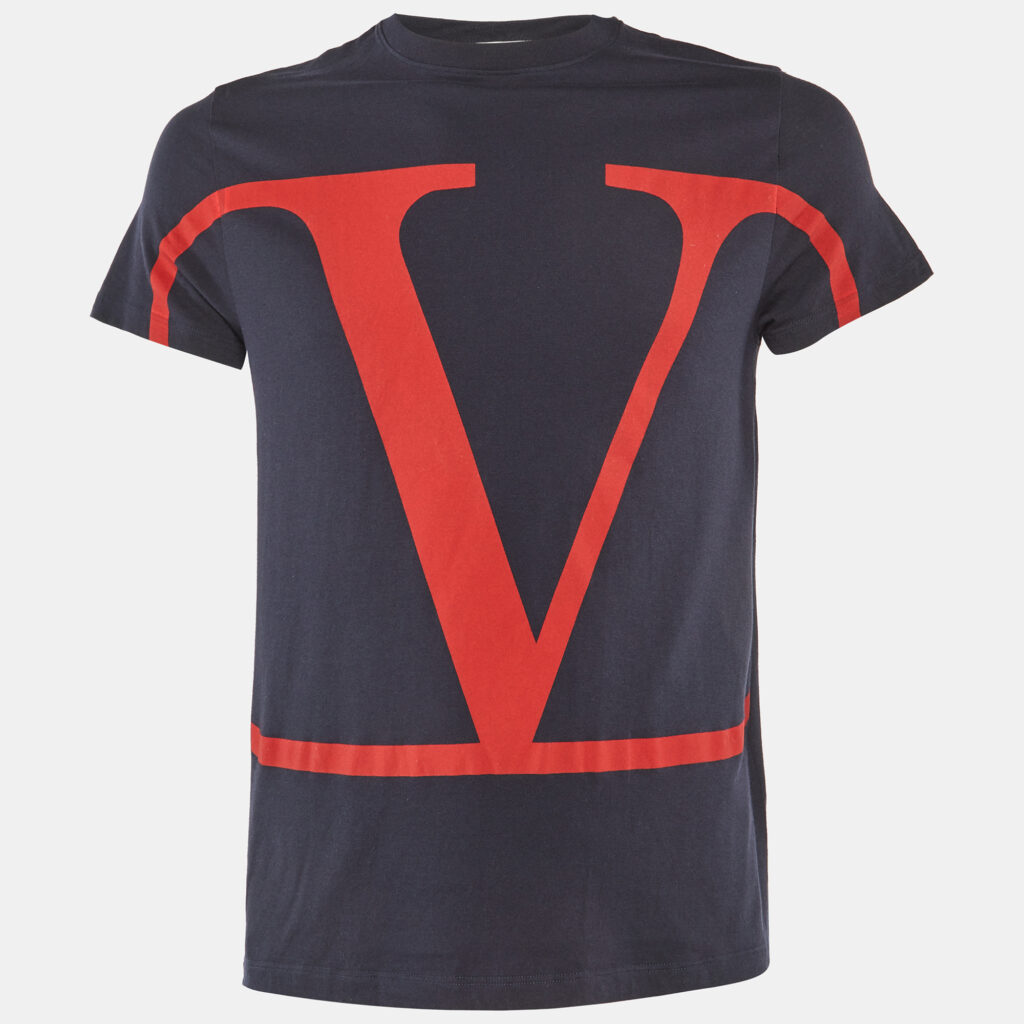 Valentino Navy Blue V Logo Cotton Crew Neck T-Shirt S Valentino Navy Blue V Logo Cotton Crew Neck T-Shirt S