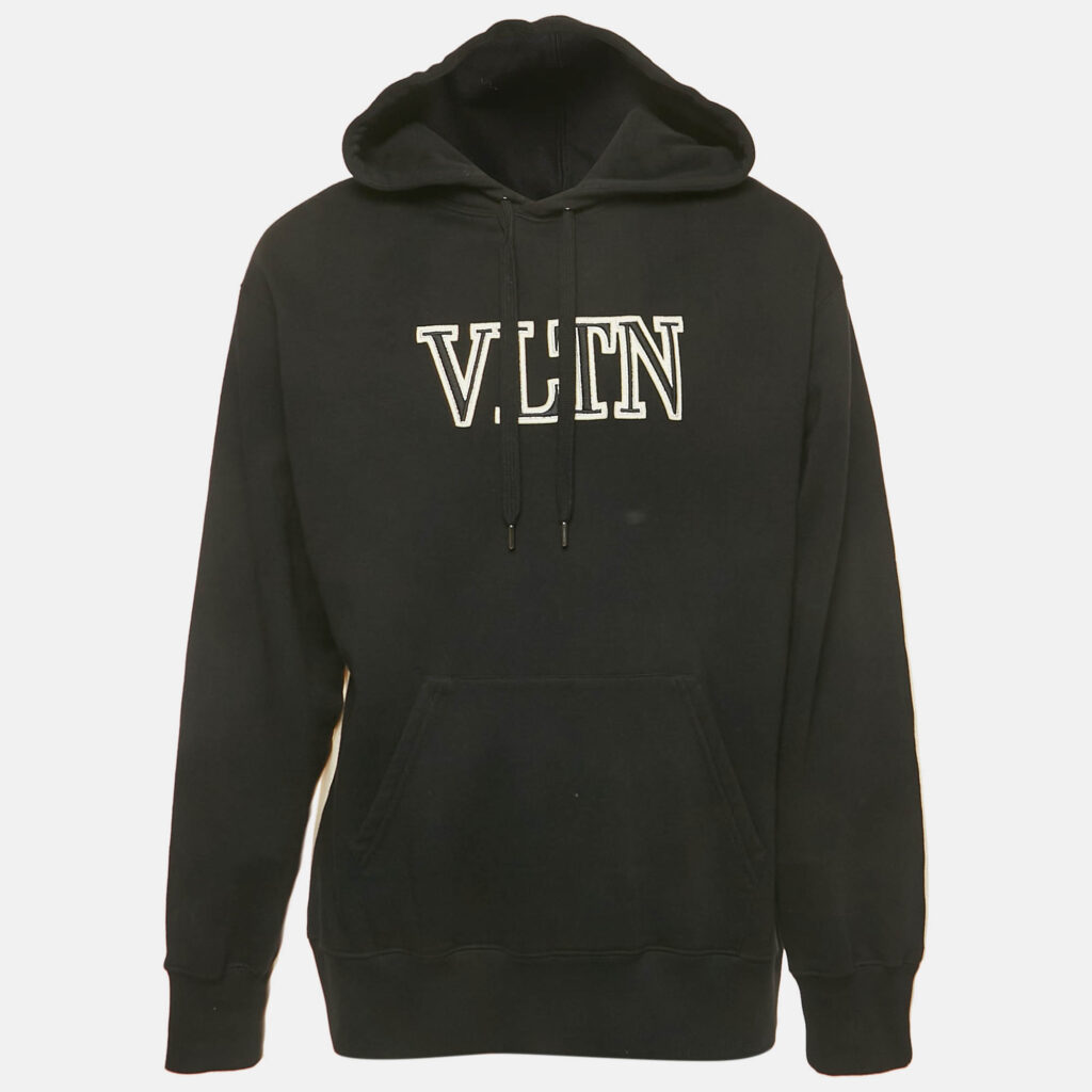 Valentino Black/White VLTN Embroidered Cotton Hoodie S Valentino Black/White VLTN Embroidered Cotton Hoodie S