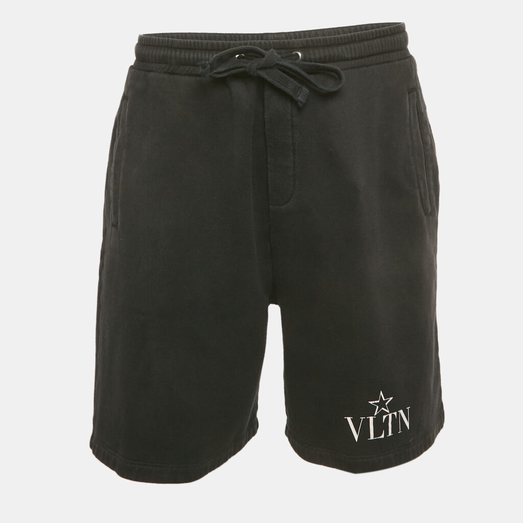 Valentino Black Logo Print Cotton Shorts L Valentino Black Logo Print Cotton Shorts L