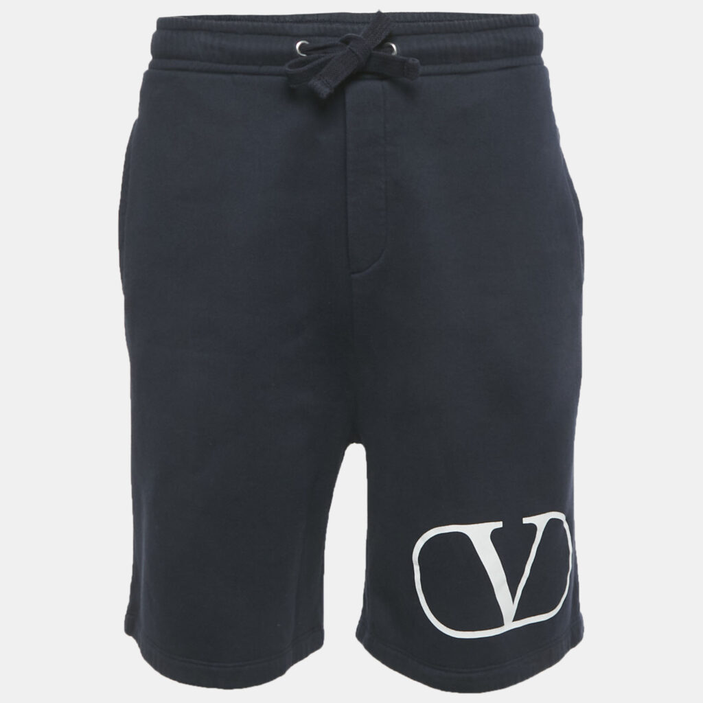 Valentino Blue Logo Print Cotton Drawstring Shorts XL Valentino Blue Logo Print Cotton Drawstring Shorts XL