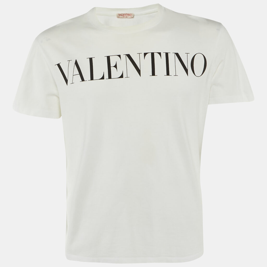 luxury-men-valentino-used-clothes-p1240786-004-1.jpg Valentino White Logo Print Cotton Crew Neck T-Shirt M
