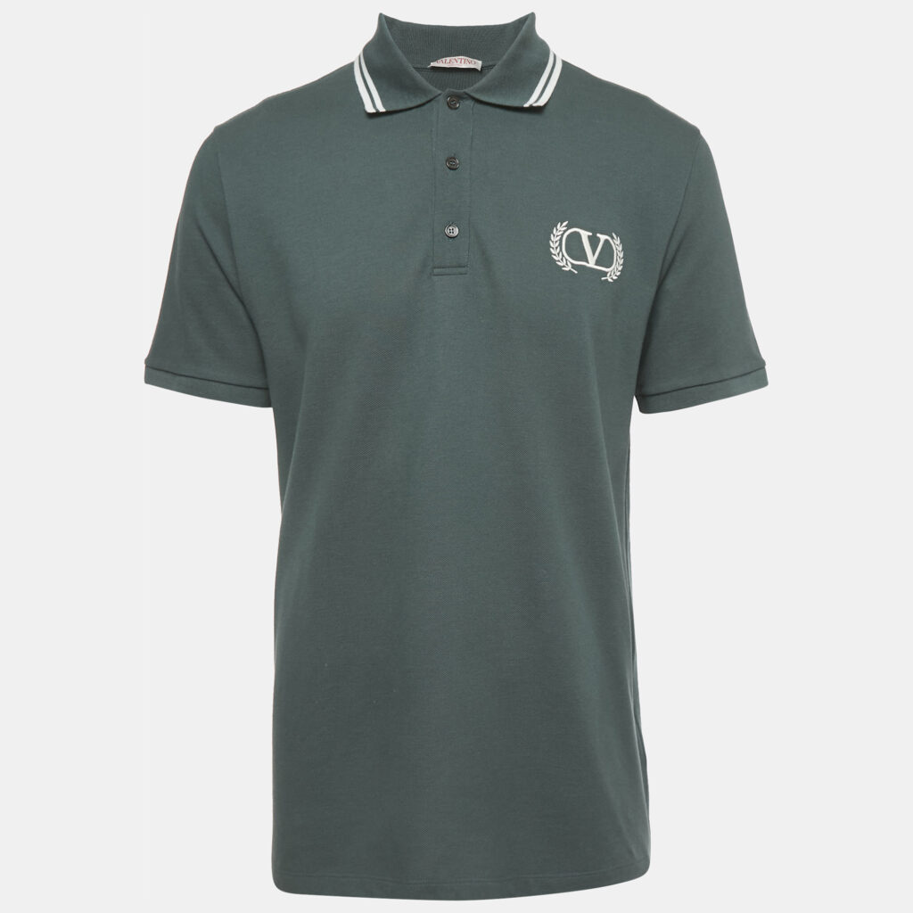 Valentino Green Logo Embroidered Pique Polo T-Shirt XL Valentino Green Logo Embroidered Pique Polo T-Shirt XL
