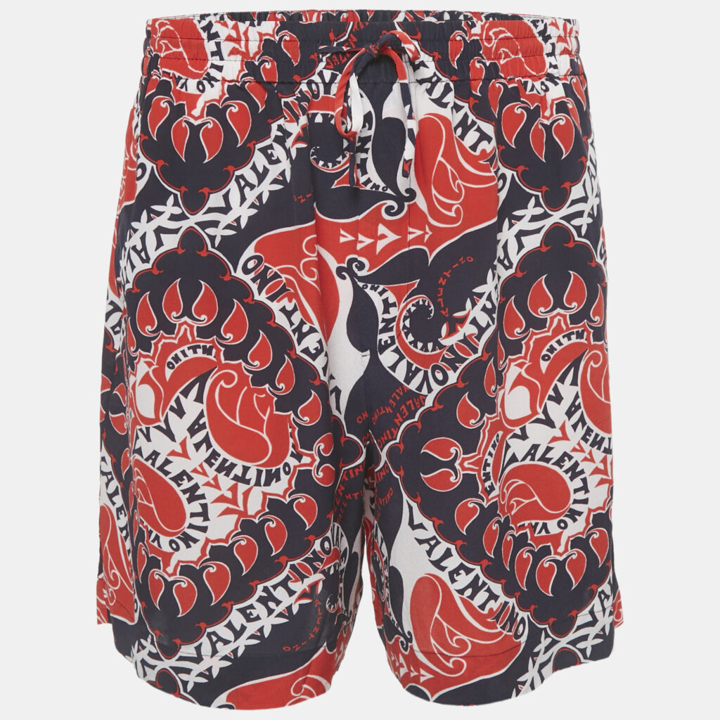 Valentino Red/Blue Printed Silk Shorts L