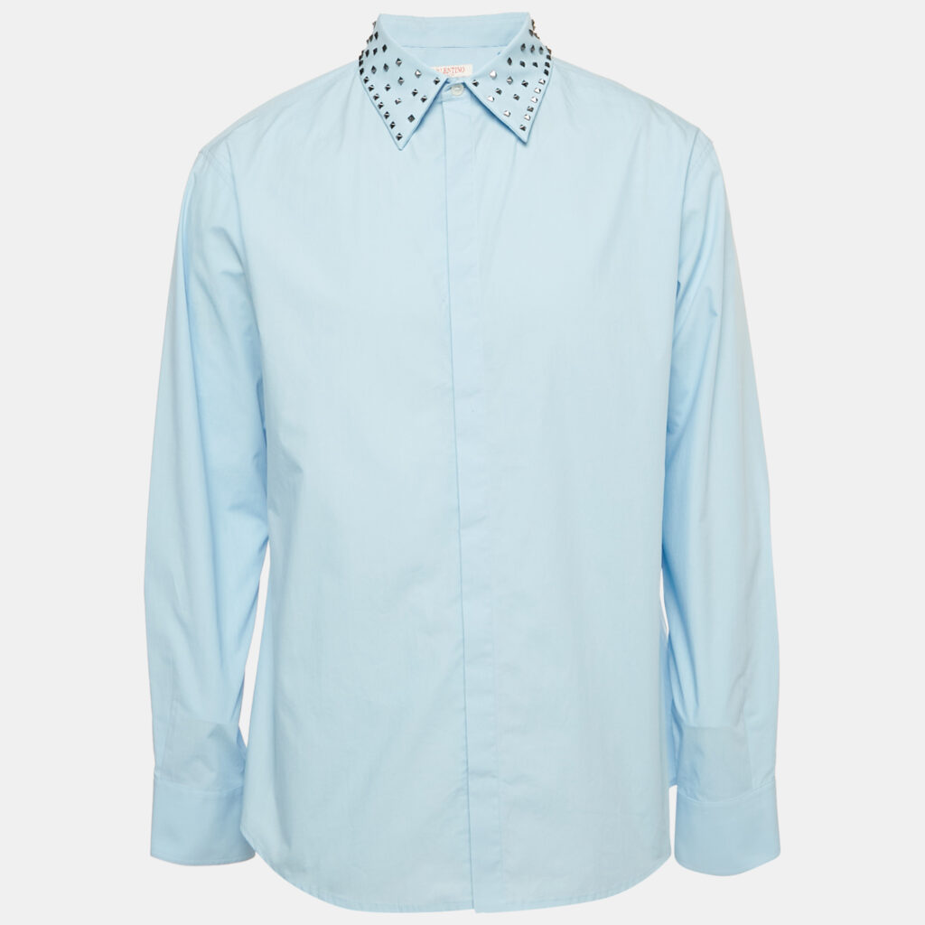 Valentino Blue Rockstead Embellished Cotton Shirt XL Valentino Blue Rockstead Embellished Cotton Shirt XL