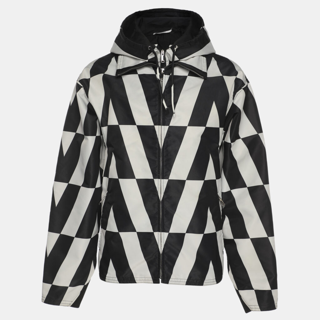 Valentino Black/White Monochrome Nylon V Logo Hoodie Jacket S Valentino Black/White Monochrome Nylon V Logo Hoodie Jacket S