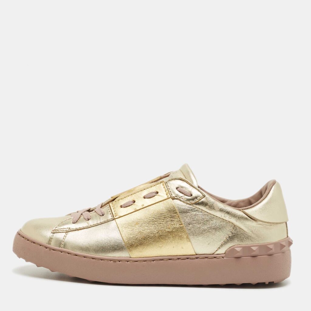 Valentino Two Tone Metallic Leather Open Low Top Sneakers Size 40