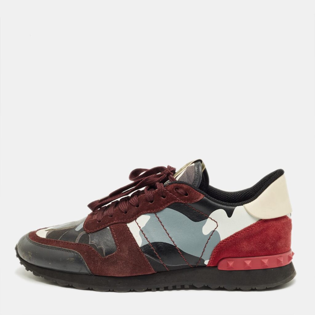 Valentino Multicolor Canvas and Suede Rockrunner Lace Up Sneakers Size 42