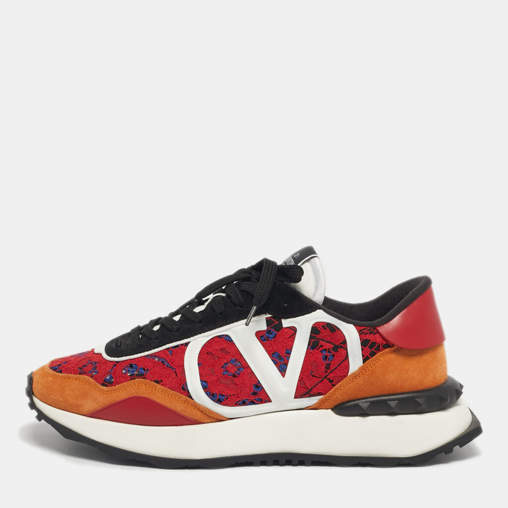 Valentino Multicolor Lace and Leather Lacerunner Lace Up Sneakers Size 44 Valentino Multicolor Lace and Leather Lacerunner Lace Up Sneakers Size 44