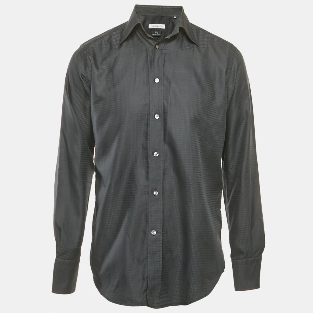 Versace Collection Black Houndstooth Cotton Blend City Shirt M Versace Collection Black Houndstooth Cotton Blend City Shirt M