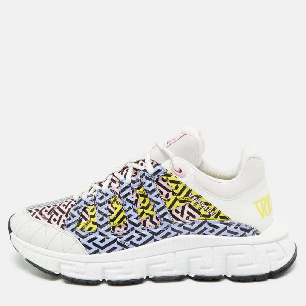 Versace Multicolor Canvas and Leather Trigreca Sneakers Size 46 Versace Multicolor Canvas and Leather Trigreca Sneakers Size 46