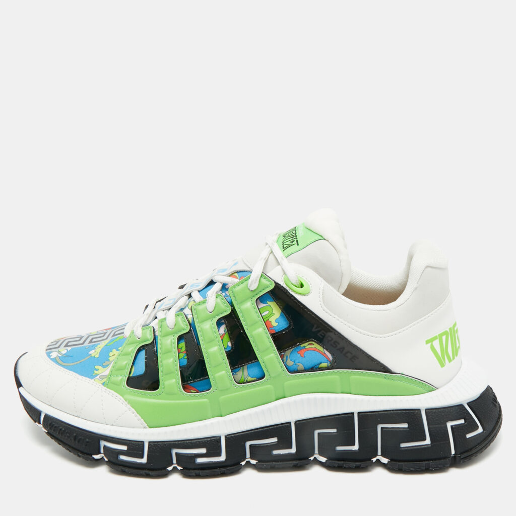 Versace Multicolor Canvas and Leather Trigreca Sneakers Size 46 Versace Multicolor Canvas and Leather Trigreca Sneakers Size 46