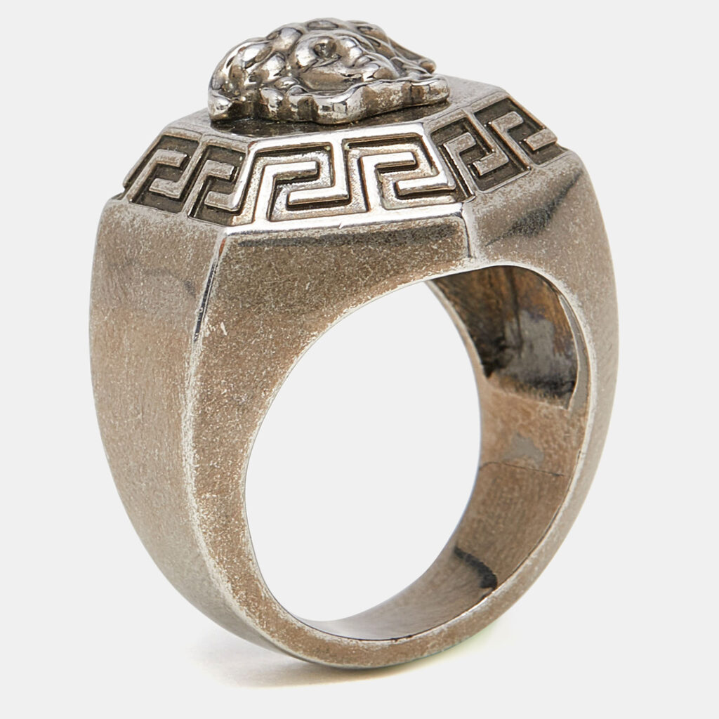 Versace Gunmetal Tone Medusa Ring Size EU 63 Versace Gunmetal Tone Medusa Ring Size EU 63