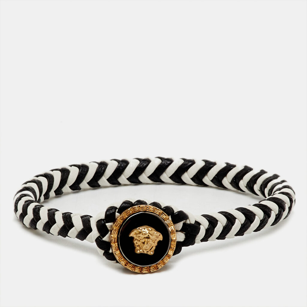 luxury-men-versace-used-accessories-p1224316-001-1.jpg Versace Medusa Head Braided Bi-color Leather Toggle Bracelet