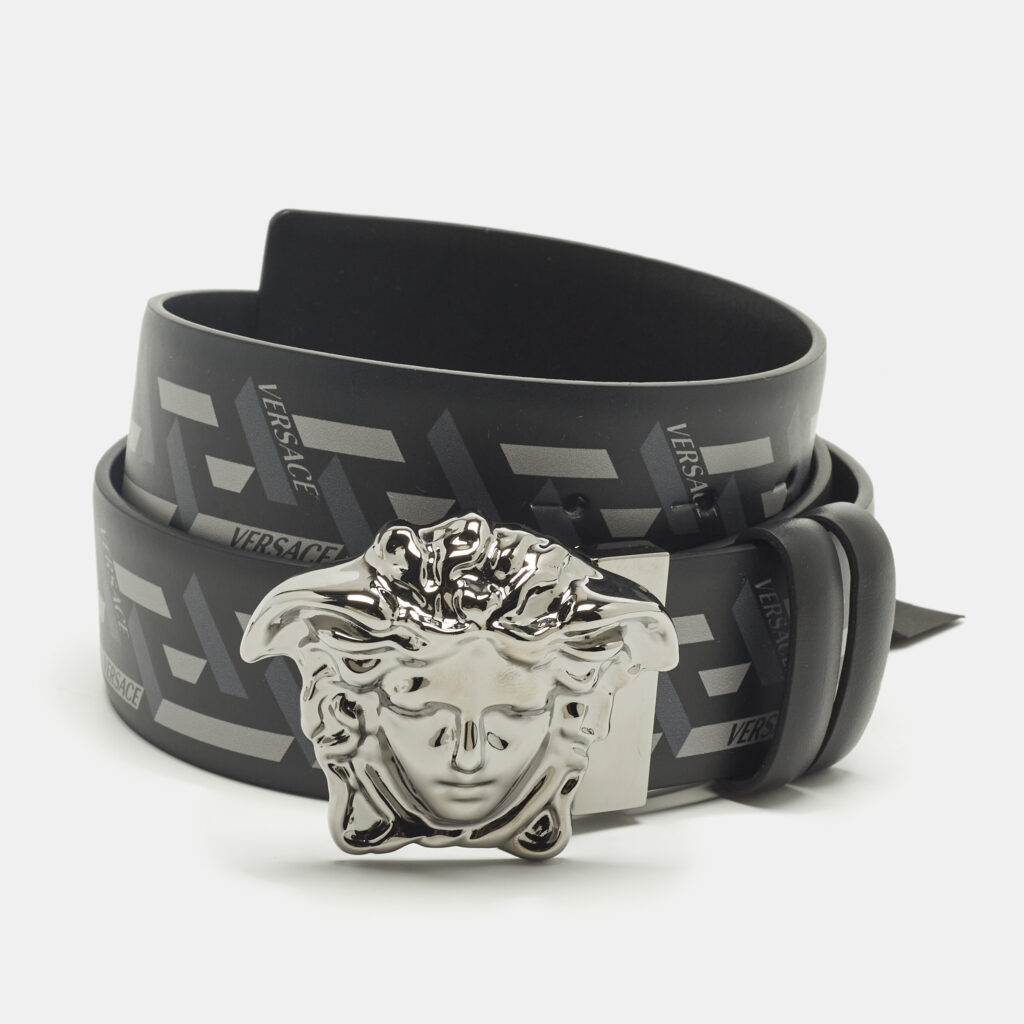 luxury-men-versace-used-accessories-p1246690-003.jpg Versace Medusa Head 85CM Black/Grey La Greca Print Leather Belt