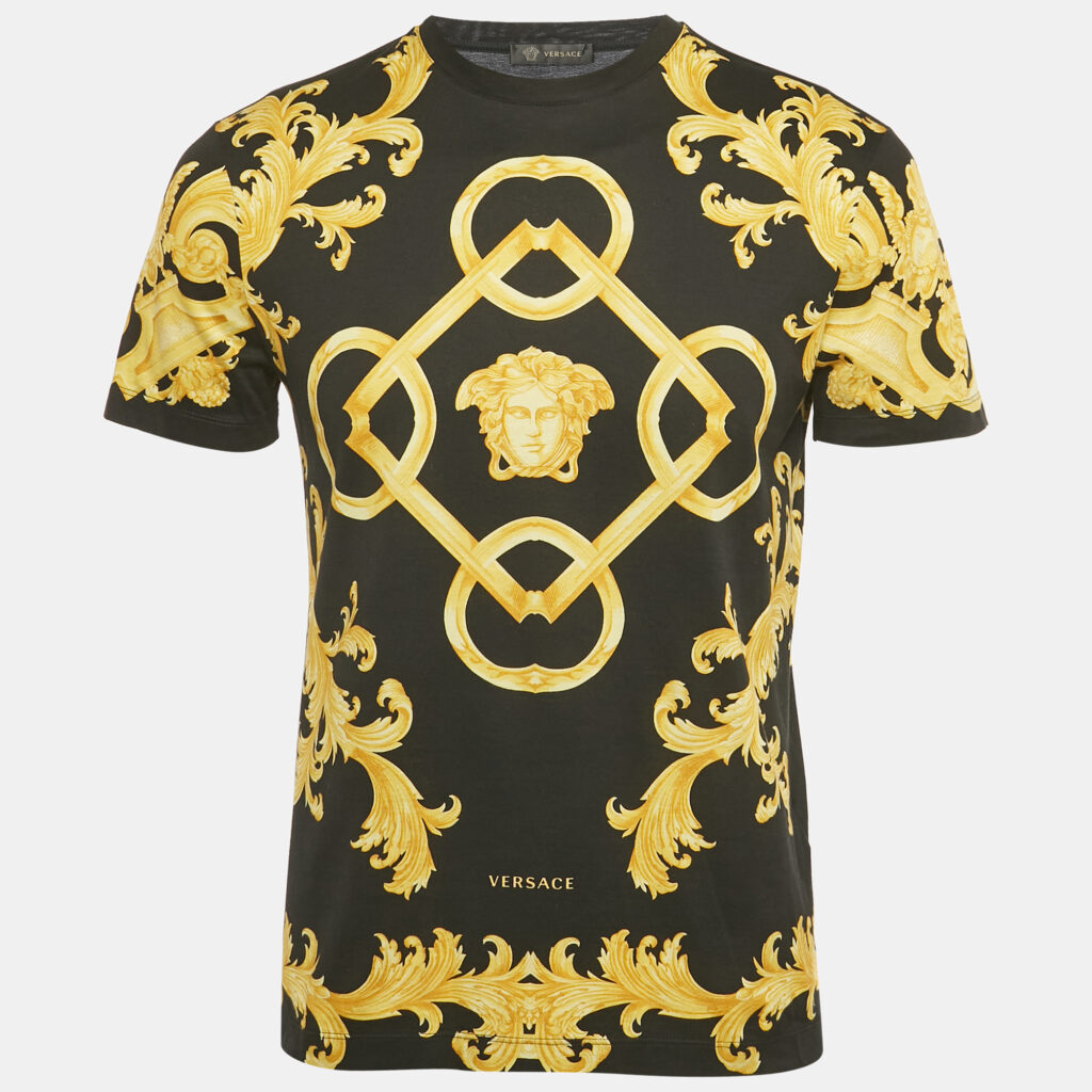 Versace Black Baroque Print Cotton Crewneck T-Shirt L Versace Black Baroque Print Cotton Crewneck T-Shirt L
