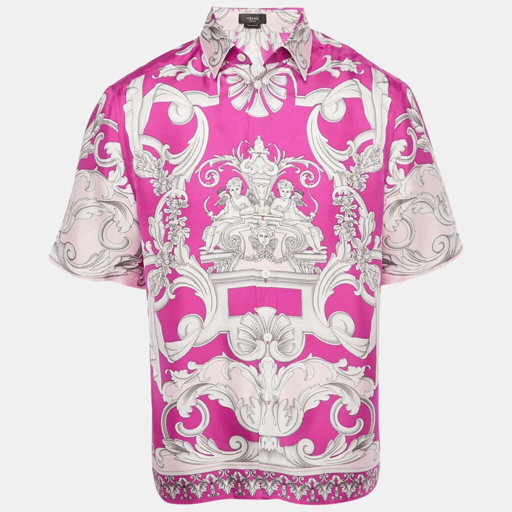 Versace Pink Printed Silk Heritage Fit Shirt M