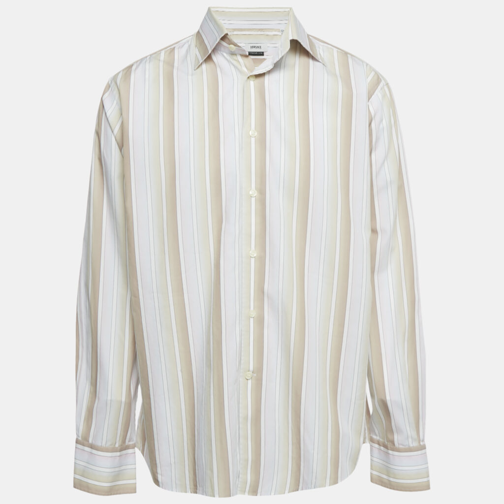 Versace Pink Striped Cotton Button Front Shirt XXXL Versace Pink Striped Cotton Button Front Shirt XXXL