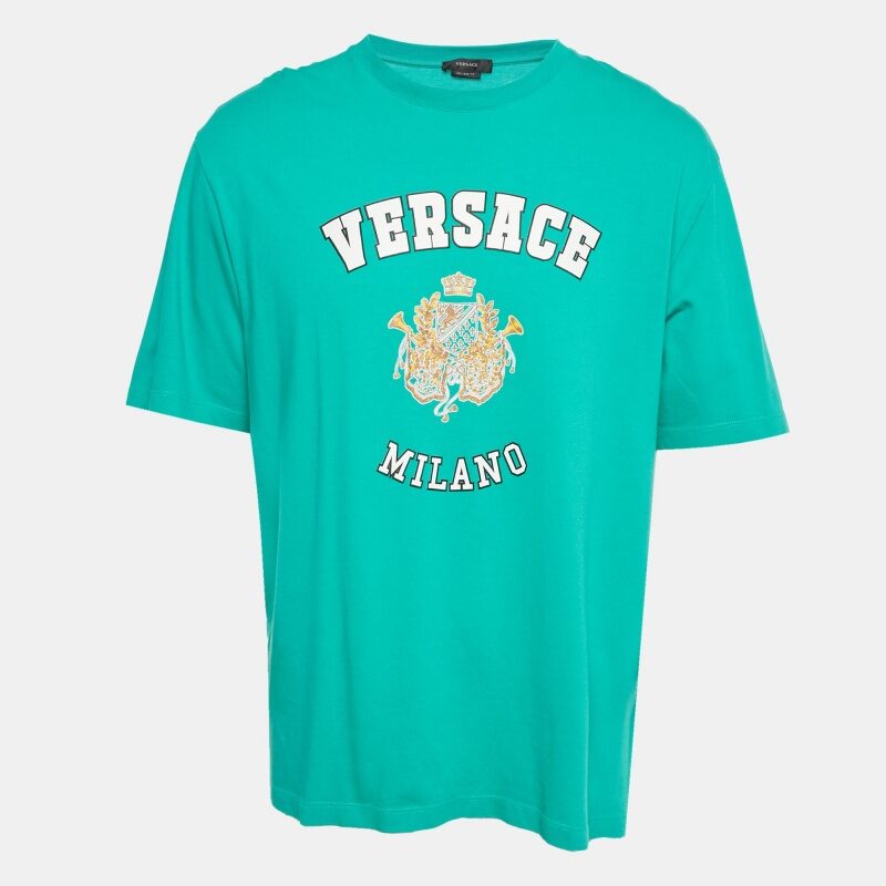 Versace Green Logo Print Cotton Royal Rebellion Crewneck T-Shirt M Versace Green Logo Print Cotton Royal Rebellion Crewneck T-Shirt M