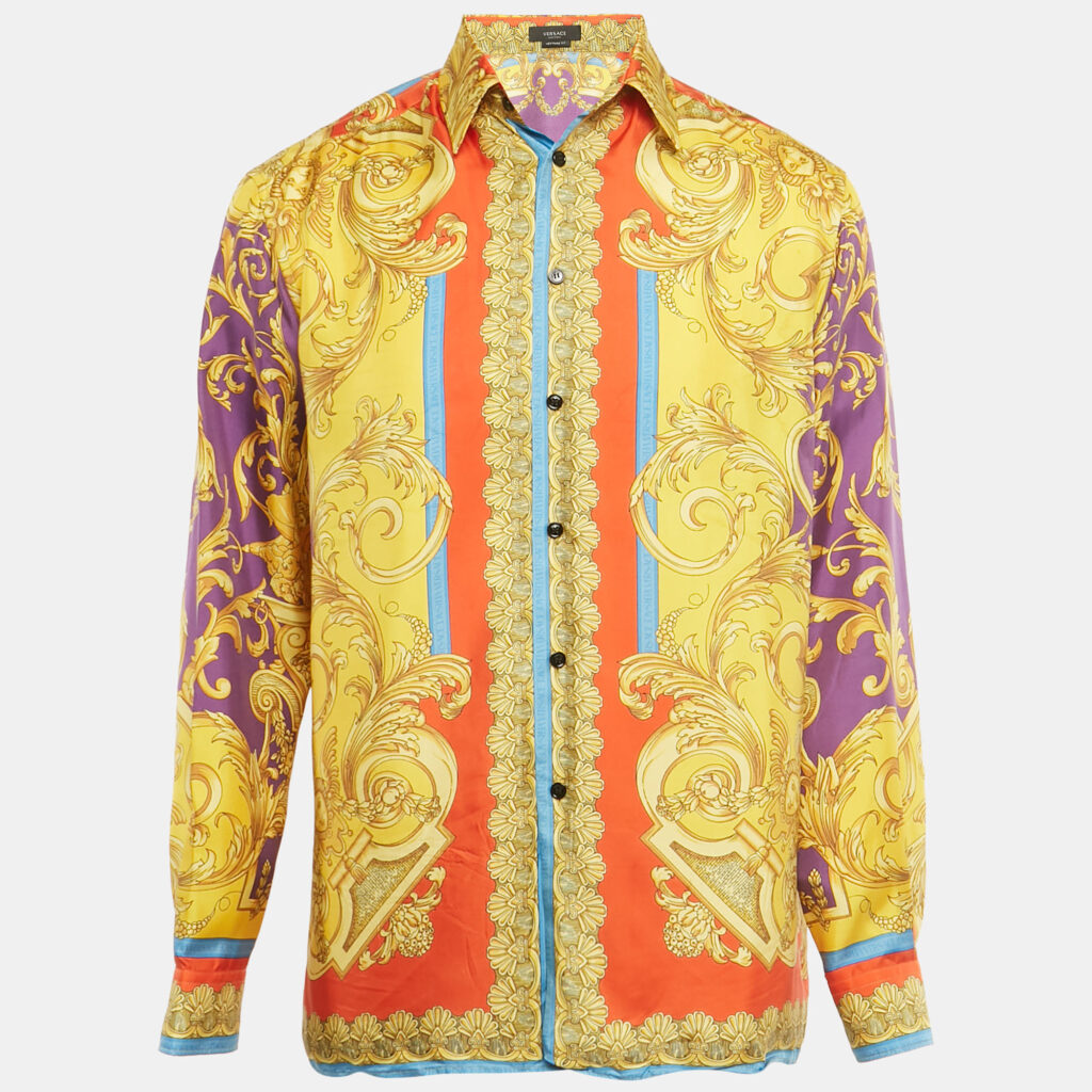 Versace Yellow Barocco Print Silk Shirt M