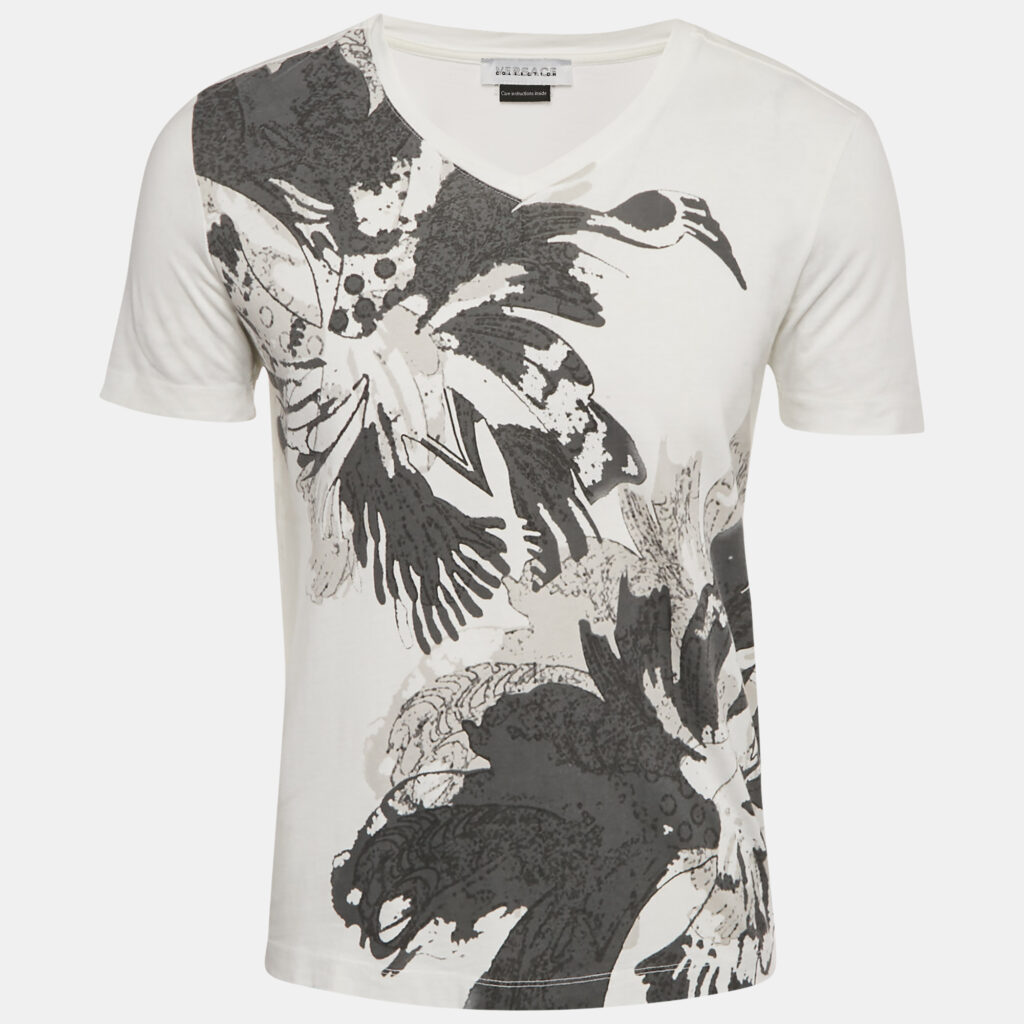 Versace White Printed Jersey V-Neck T-Shirt S Versace White Printed Jersey V-Neck T-Shirt S