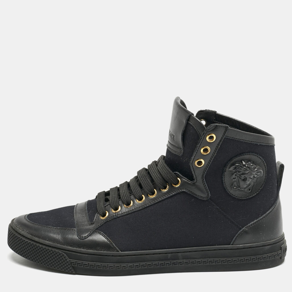Versace Black Canvas and Leather Medusa High Top Sneakers Size 42 Versace Black Canvas and Leather Medusa High Top Sneakers Size 42