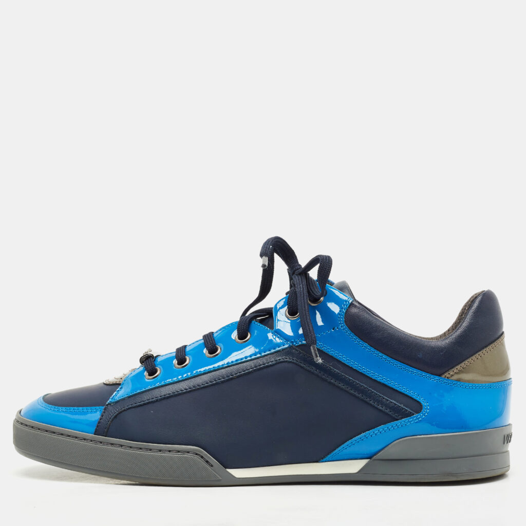 Versace Blue/Navy Blue Leather and Patent Medusa Low Top Sneakers Size 41 Versace Blue/Navy Blue Leather and Patent Medusa Low Top Sneakers Size 41