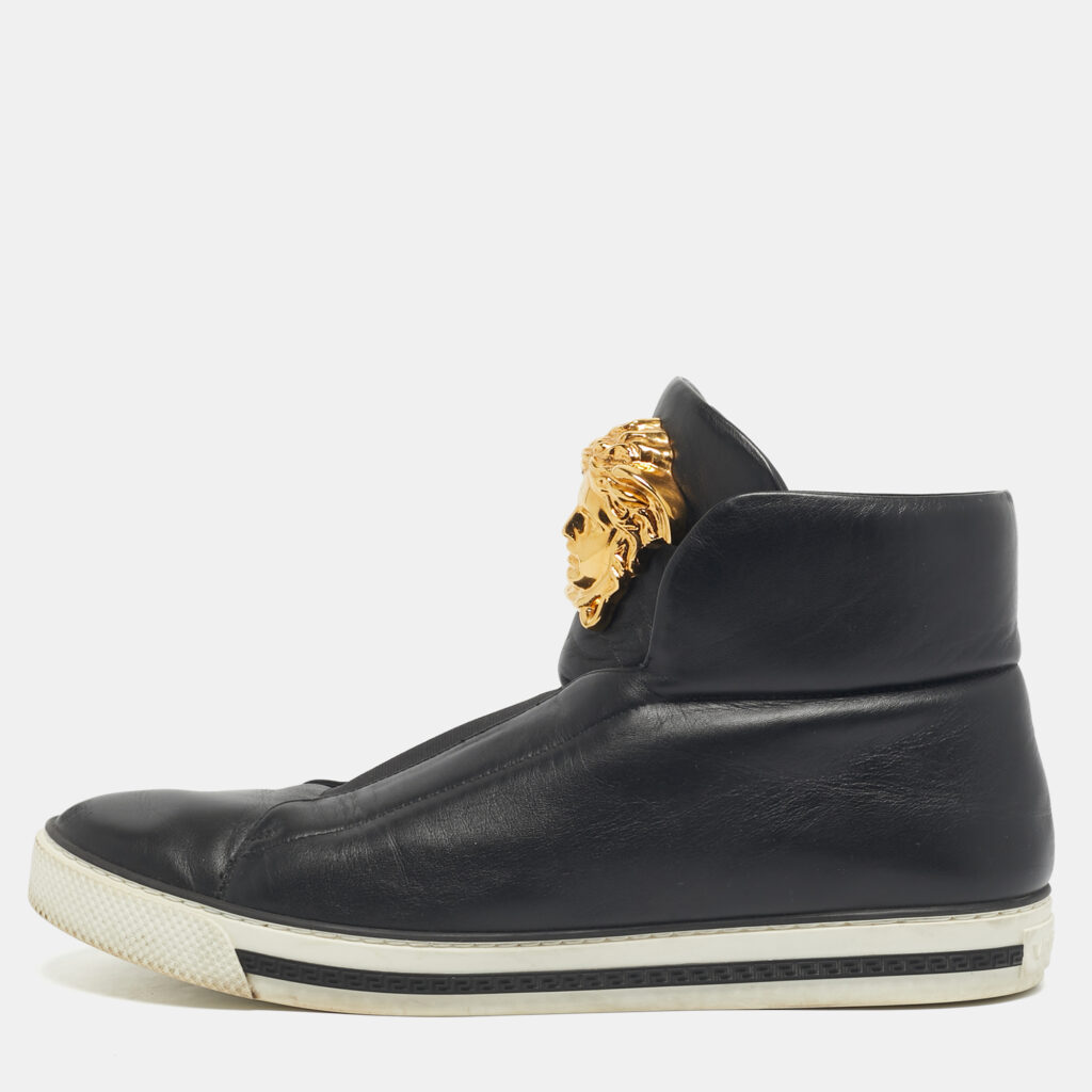 Versace Black Leather Palazzo Slip On Sneakers Size 46 Versace Black Leather Palazzo Slip On Sneakers Size 46