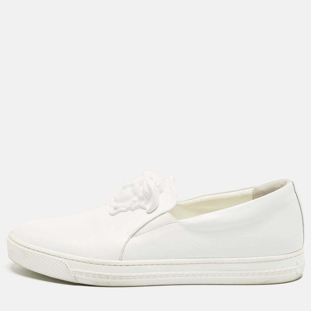 Versace White Leather Palazzo Medusa Slip On Sneakers Size 43 Versace White Leather Palazzo Medusa Slip On Sneakers Size 43