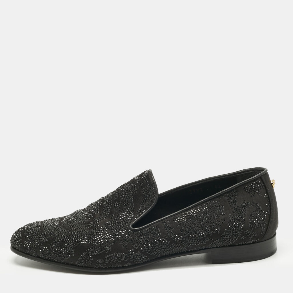 luxury-men-versace-used-shoes-p1222271-001.jpg Versace Black Crystals and Satin Medusa Logo Smoking Slippers Size 42