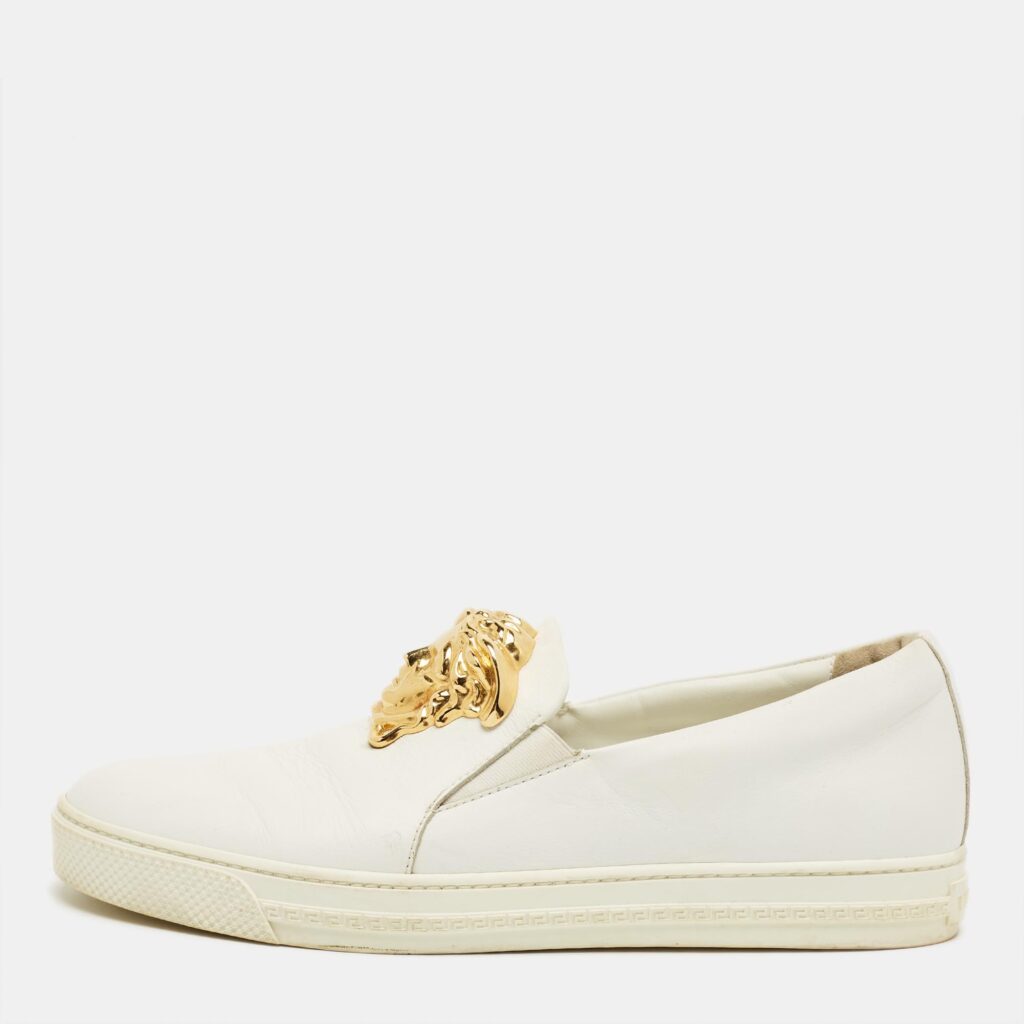 Versace White Leather Palazzo Medusa Slip On Sneakers Size 43 Versace White Leather Palazzo Medusa Slip On Sneakers Size 43