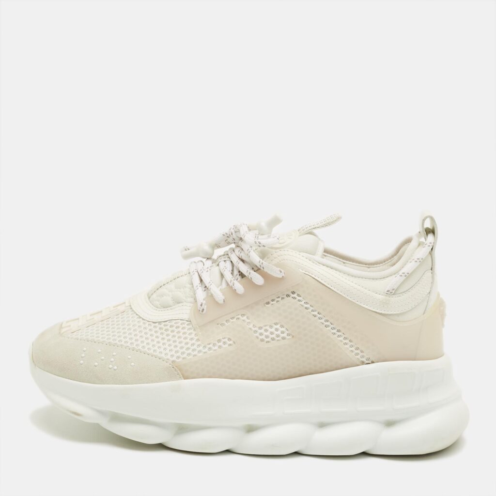 luxury-men-versace-used-shoes-p1245368-001.jpg Versace White Mesh and PVC Chain Reaction Lace Up Sneakers Size 44