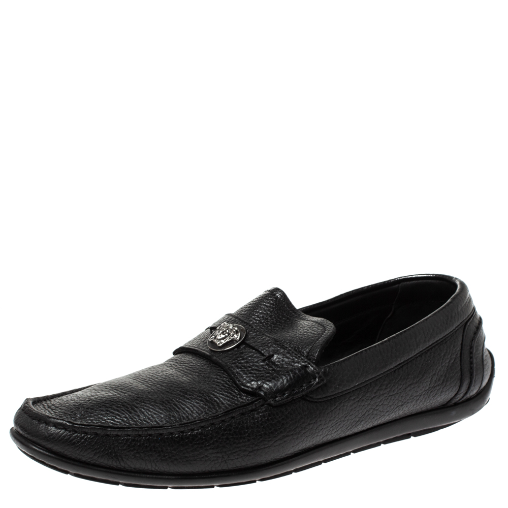 Versace Black Leather Medusa Detail Slip On Loafers Size 42 Versace Black Leather Medusa Detail Slip On Loafers Size 42