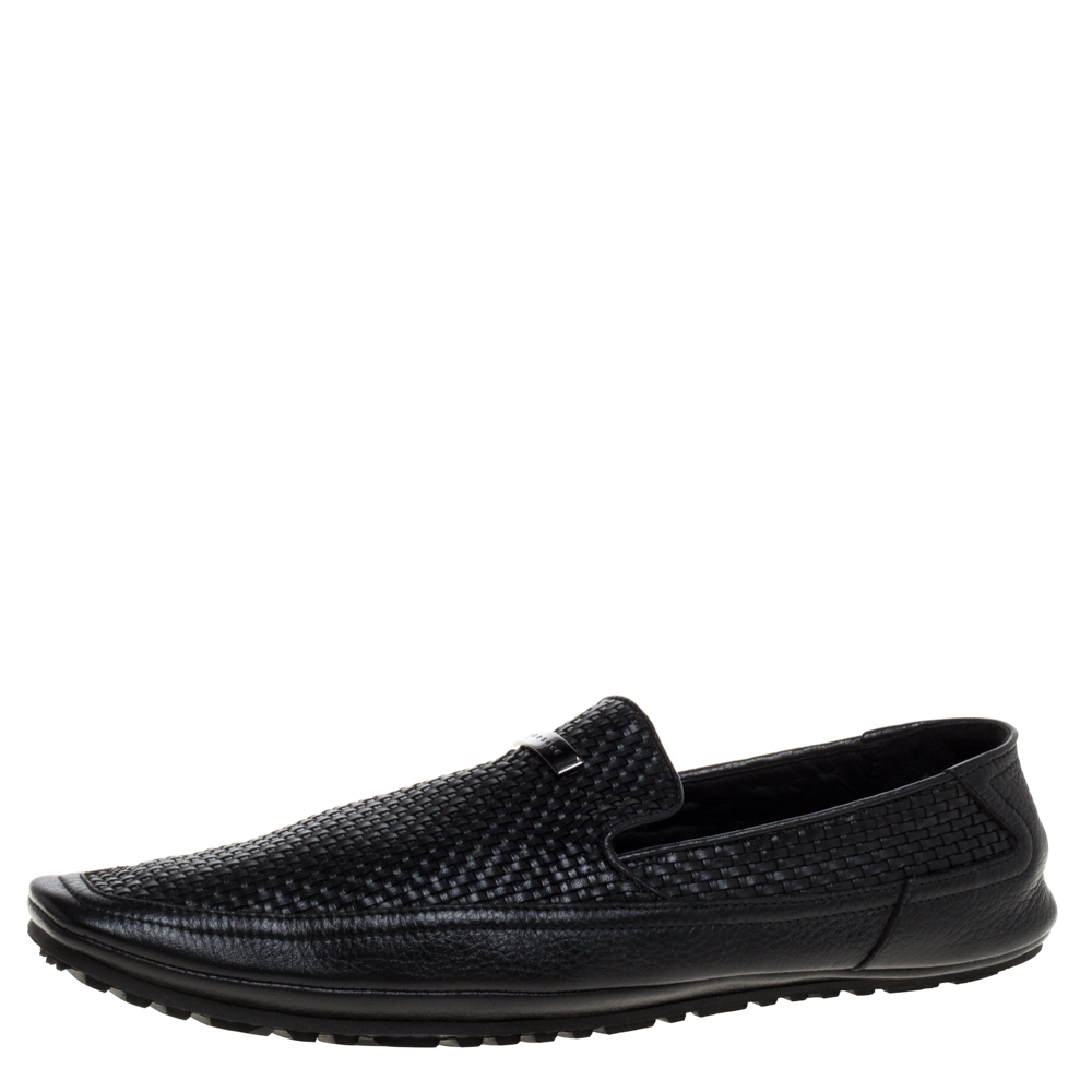 Versace Black Woven Leather Slip On Loafers Size 40 Versace Black Woven Leather Slip On Loafers Size 40