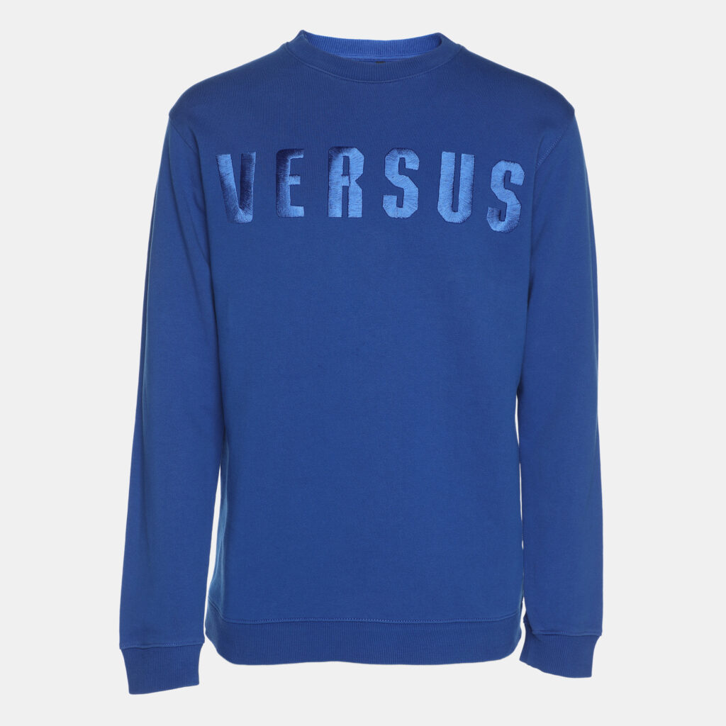 Versus Versace Blue Cotton Knit Logo Embroidered Sweatshirt S Versus Versace Blue Cotton Knit Logo Embroidered Sweatshirt S