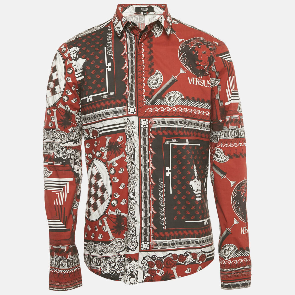 Versus Versace Red Printed Cotton Shirt M Versus Versace Red Printed Cotton Shirt M