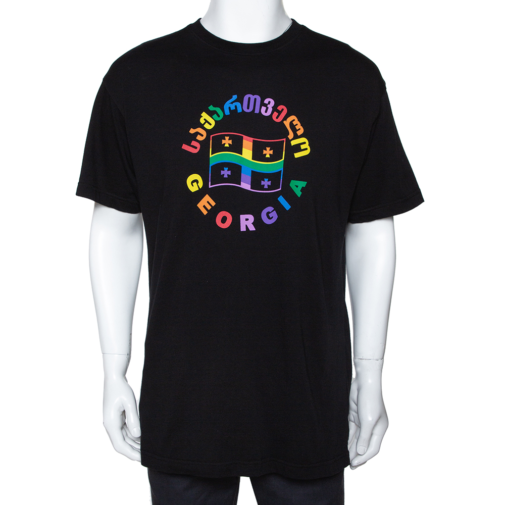Vetements Black Cotton Rainbow Georgia Flag Print T Shirt S Vetements Black Cotton Rainbow Georgia Flag Print T Shirt S