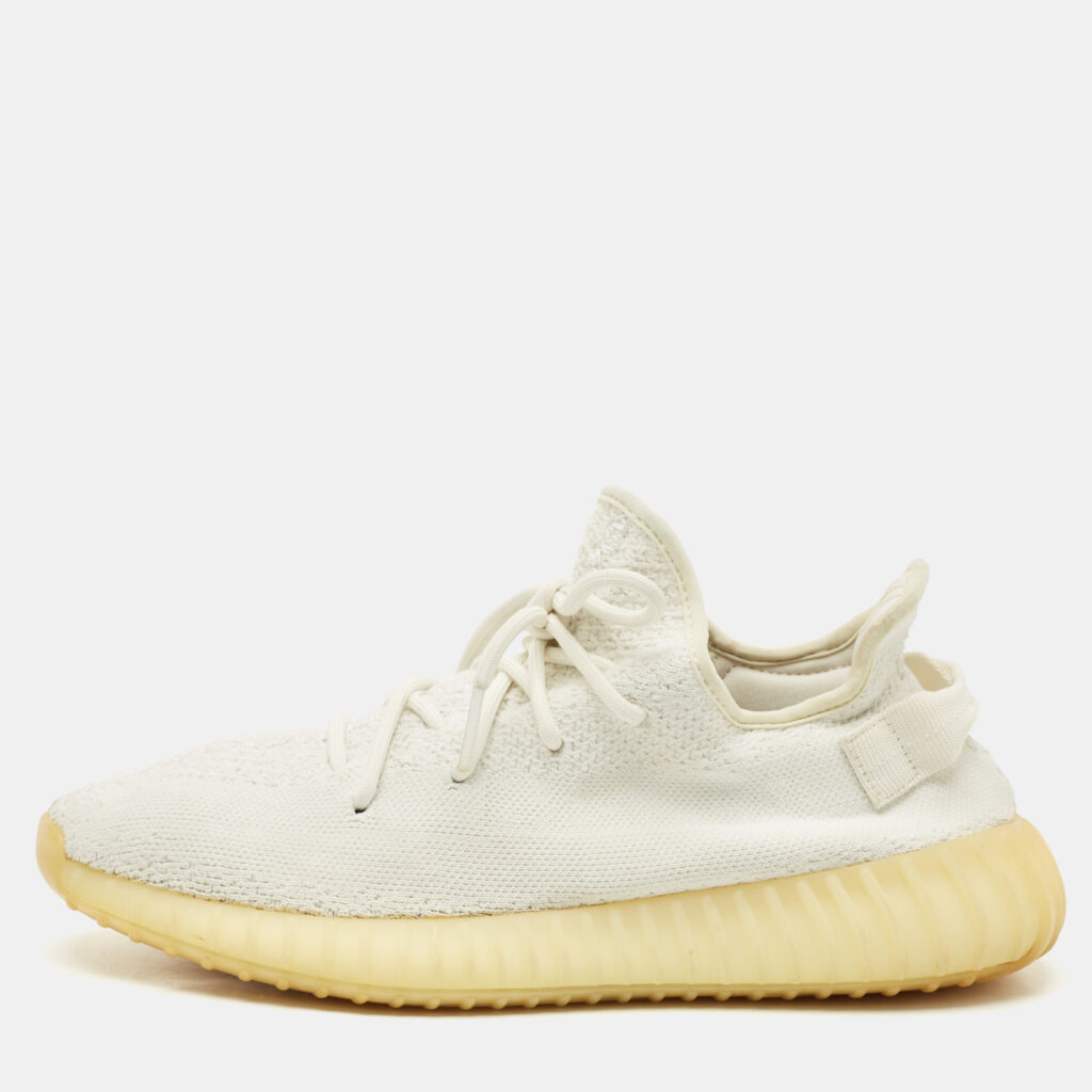 Yeezy x Adidas White Knit Fabric Boost 350 V2 Cream White Sneakers Size 44
