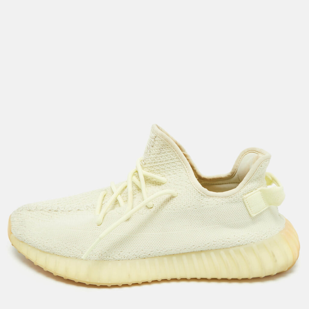 luxury-men-yeezy-x-adidas-used-shoes-p1218420-010.jpg Yeezy x Adidas Light Yellow Knit Fabric Boost 350 V2 Butter Sneakers Size 46 2/3